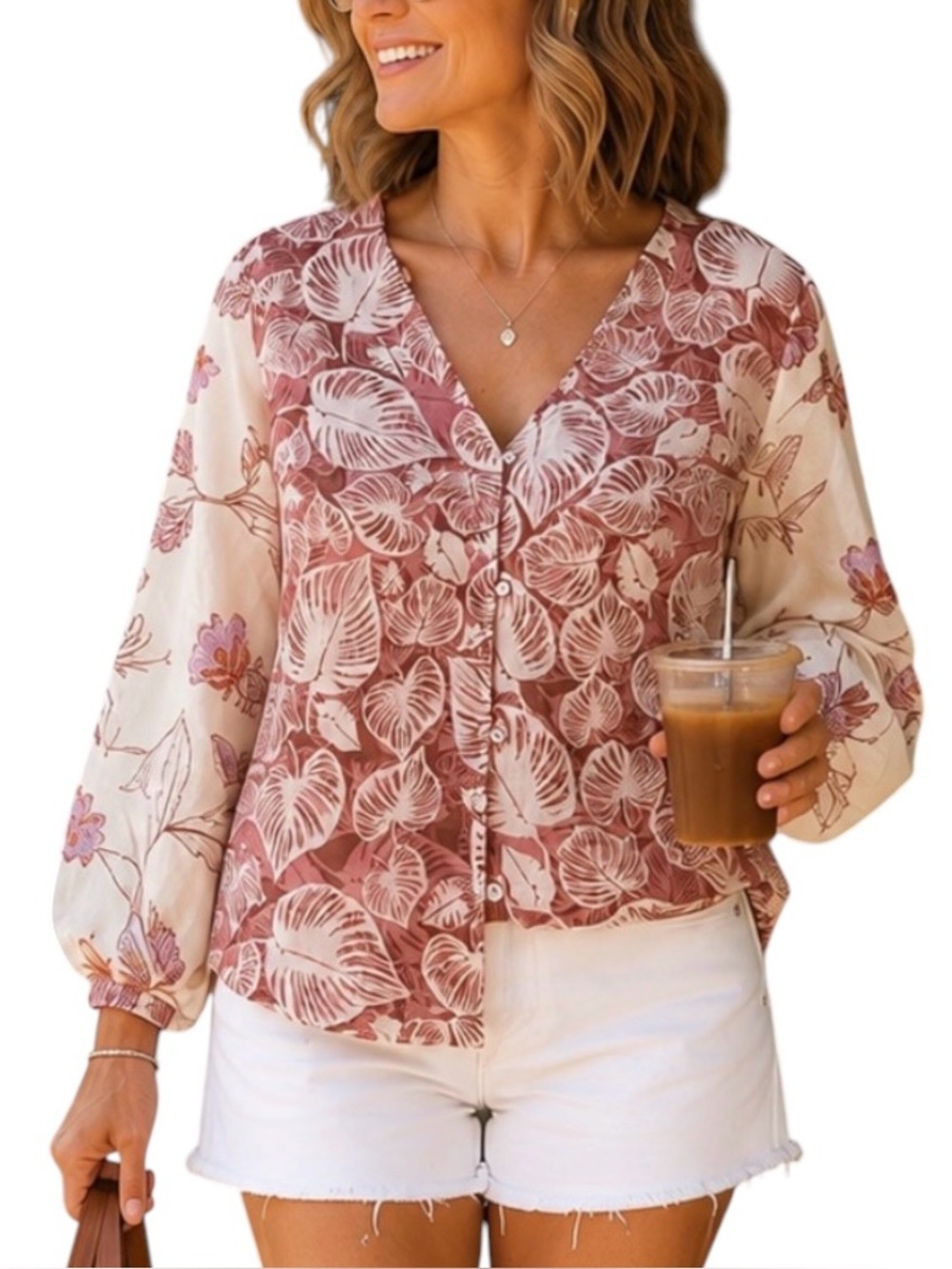 Tahari Linen Blouse Pink Tropical Floral Womens Small